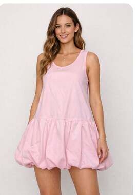Bubble Hem Mini Dress in Pink